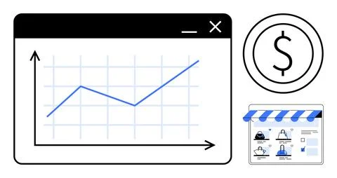 Financial Growth Chart with E-Commerce Concept and Dollar Sign Depiction Stock Illustration