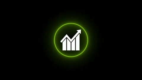Financial growth chart icon white bar graph neon green circle dark backgroud 스톡 동영상 345155066