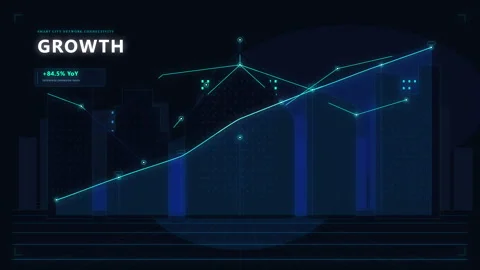Financial growth chart motion graphic showing urban data analytics Stock Footage 346544338