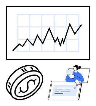 Financial growth chart with tablet and dollar coin elements Stockillustratie