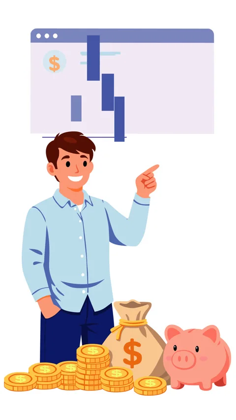 Financial Growth Concept with Man Analyzing Charts and Savings 스톡 동영상 331837787