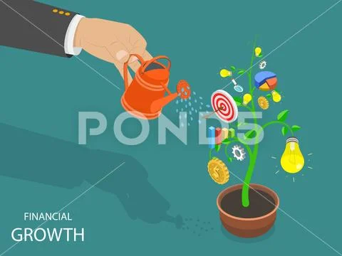 Financial growth flat isometric vector concept. Stock Illustration