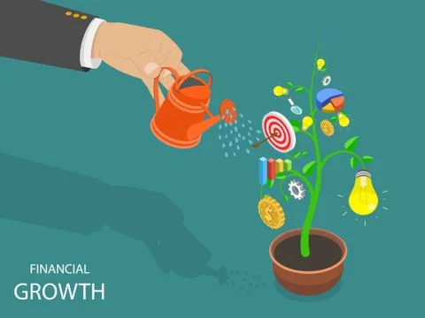 Financial growth flat isometric vector concept. Stock Illustration