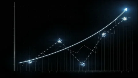 Financial growth graph on a black background Video stock 124030655
