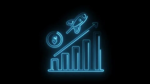 Financial growth with rocket and graph neon animation on black background c.. Stock Footage 312306797