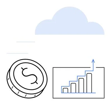 Financial Growth Through Cloud Technology Dollar Coin and Increasing Bar Grap Stockillustratie