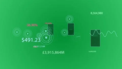 Financial HUD receiving live data, displaying finance charts, rings pulsing, Stock Footage 329572878
