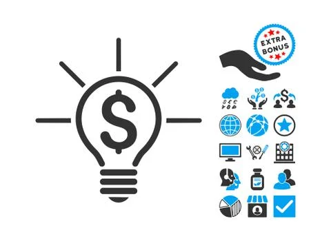Financial Idea Bulb Flat Vector Icon With Bonus Stock Illustration