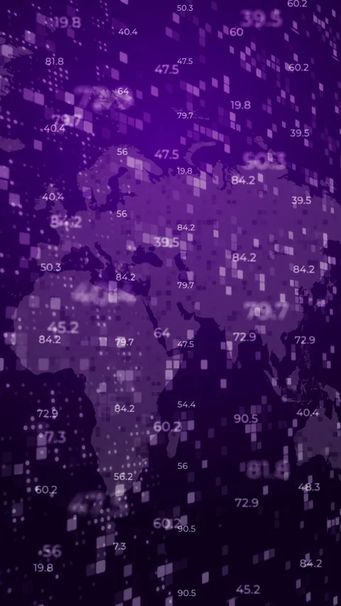 Financial indicators numbers changing and slowly falling down on purple Video stock 309677987