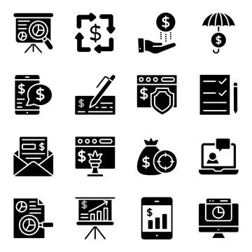 Financial Infographic Solid Icons Pack Stock Illustration