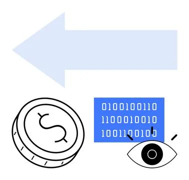 Financial Insights and Data Analysis Concept Featuring Coin, Binary Code, and 스톡 일러스트