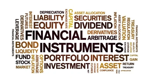 Financial instruments animated word cloud,animation tag kinetic typography loop Video stock 311425215