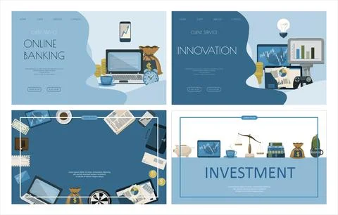 Financial investment banners. Vector flat Backgrounds for the website, app Stock Illustration