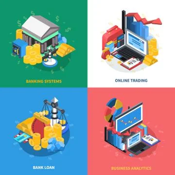 Financial Isometric Icons Square Composition Stockillustratie