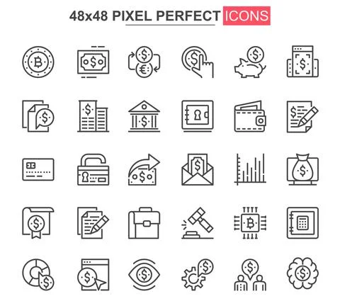 Financial items thin line icon set. Stock Illustration