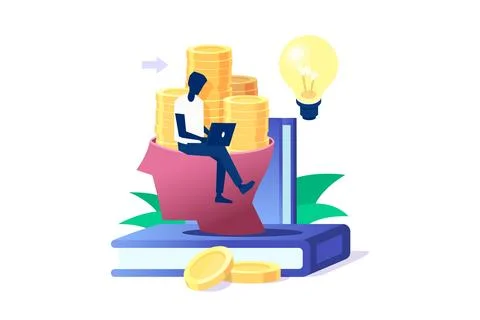 Financial knowledge and wisdom concept. Vector of a smart man investing wis.. Stock Illustration