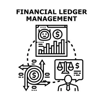 Financial ledger management concept with data analysis and accounting Stock Illustration