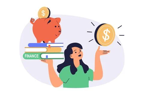 Financial literacy web concept with flat cartoon people for website design. Stock Illustration