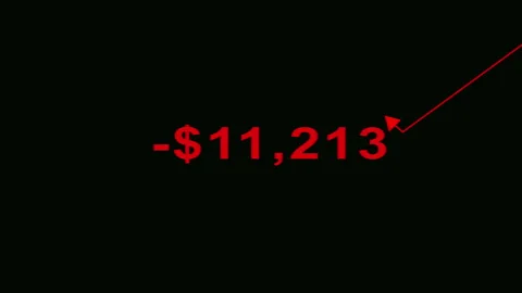Financial Loss Animation with Decreasing Red Dollar Value and Falling Stock Stock Footage 333928076