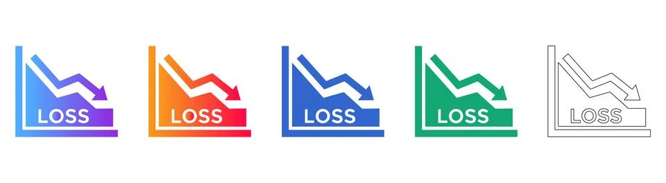 Financial Loss Graph Icon Set Stock Illustration