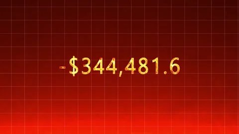 Financial loss with negative dollar increasing with fiery effect on red grid Stock Footage 336962754