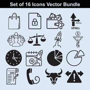 Financial management and data analysis flat line icon set. Illustrazione stock