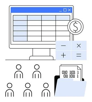 Financial Management and Data Processing with a Spreadsheet on a Computer S.. 스톡 일러스트