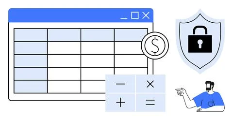 Financial management, cybersecurity, data protection, expense tracking, secur Stock Illustration