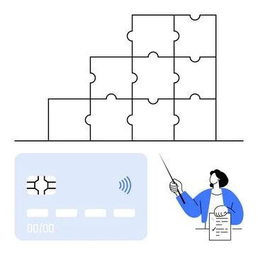 Financial management, digital payments, problem-solving, education, technolog Stock Illustration