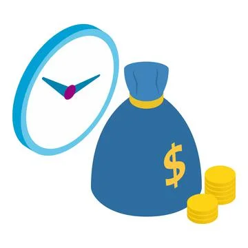 Financial management icon isometric vector. Clock and bag with dollar sign coin Illustrazione stock