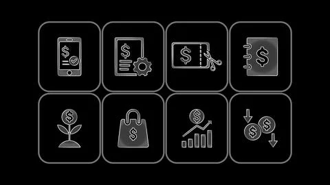 Financial Management Icons featuring Translucent Glass Aesthetic Stock Illustration