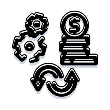 Financial management process with gear and money icons Stock Illustration