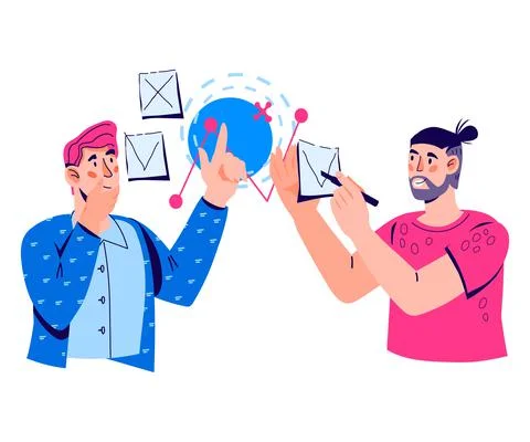 Financial management, team collaboration, vector isolated. Agile development. Stock Illustration