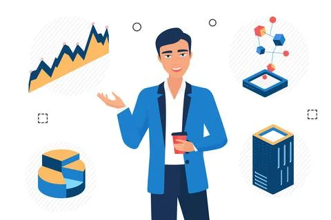 Financial management using modern technologies and big data. Illustrazione stock