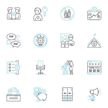 Financial Managers linear icons set. Analysis, Budgeting, Investments Stock Illustration
