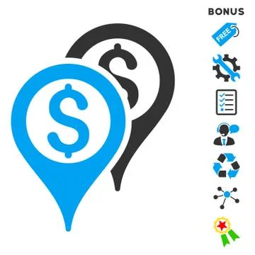 Financial Map Pointers Flat Vector Icon With Bonus Stock Illustration