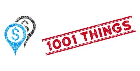 Financial Map Pointers Mosaic and Scratched 1001 Things Seal with Lines Stock Illustration