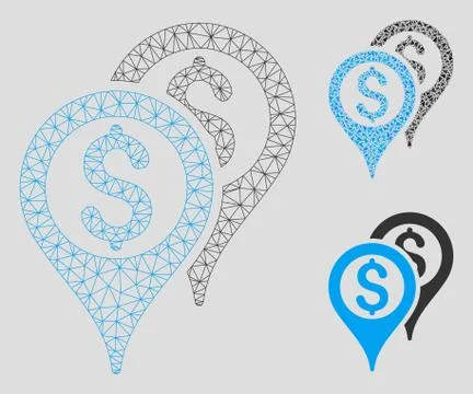 Financial Map Pointers Vector Mesh Network Model and Triangle Mosaic Icon 스톡 일러스트