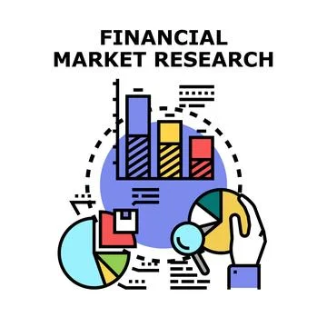 Financial market research analyzing data and statistics Stock Illustration
