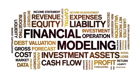Financial modeling animated word cloud,animation tag kinetic typography loop. Stock Footage 312073221