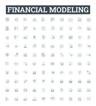 Financial modeling vector line icons set. Cashflow, Forecasting, Securities Illustrazione stock