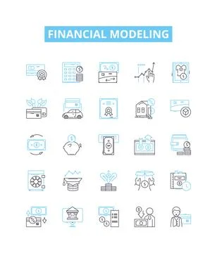 Financial modeling vector line icons set. Cashflow, Forecasting, Securities 스톡 일러스트