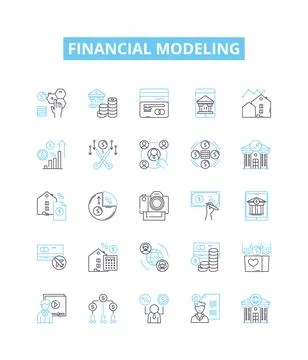 Financial modeling vector line icons set. Cashflow, Forecasting, Securities Stock Illustration