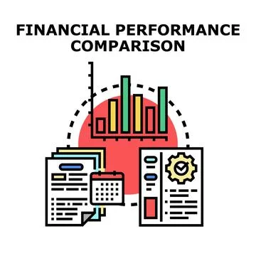 Financial performance comparison analyzing business data analytics Illustrazione stock
