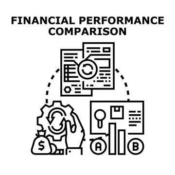 Financial performance comparison analyzing business metrics Stock Illustration