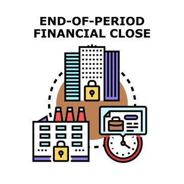 Financial period closing process completing business operations Stock Illustration