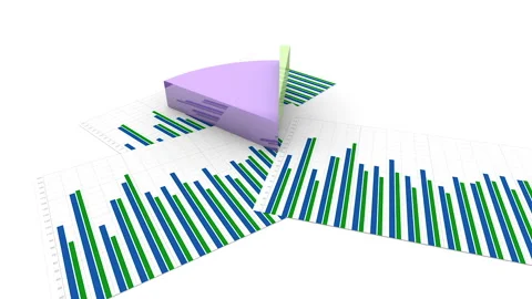 Financial pie and bars animation, graph grows, annual income figures chart Stock Footage 110758969