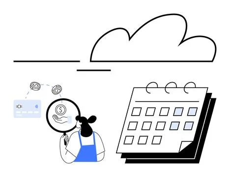 Financial planning concept with calendar, cloud storage, and online payment.. 스톡 일러스트