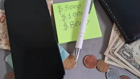 Financial planning concept with paper notes and coins animation footage 動画素材 339248942