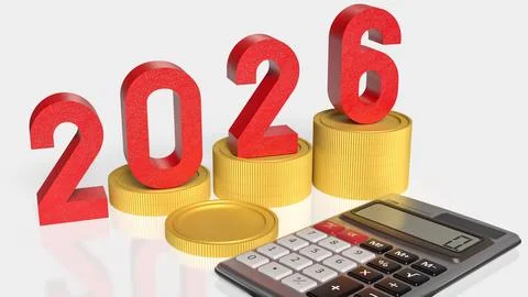 Financial Planning Concept for Year Two Thousand Twenty Six 3d render.. Stock Illustration